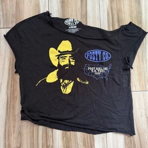 Black Graphic T-Shirt off the shoulder